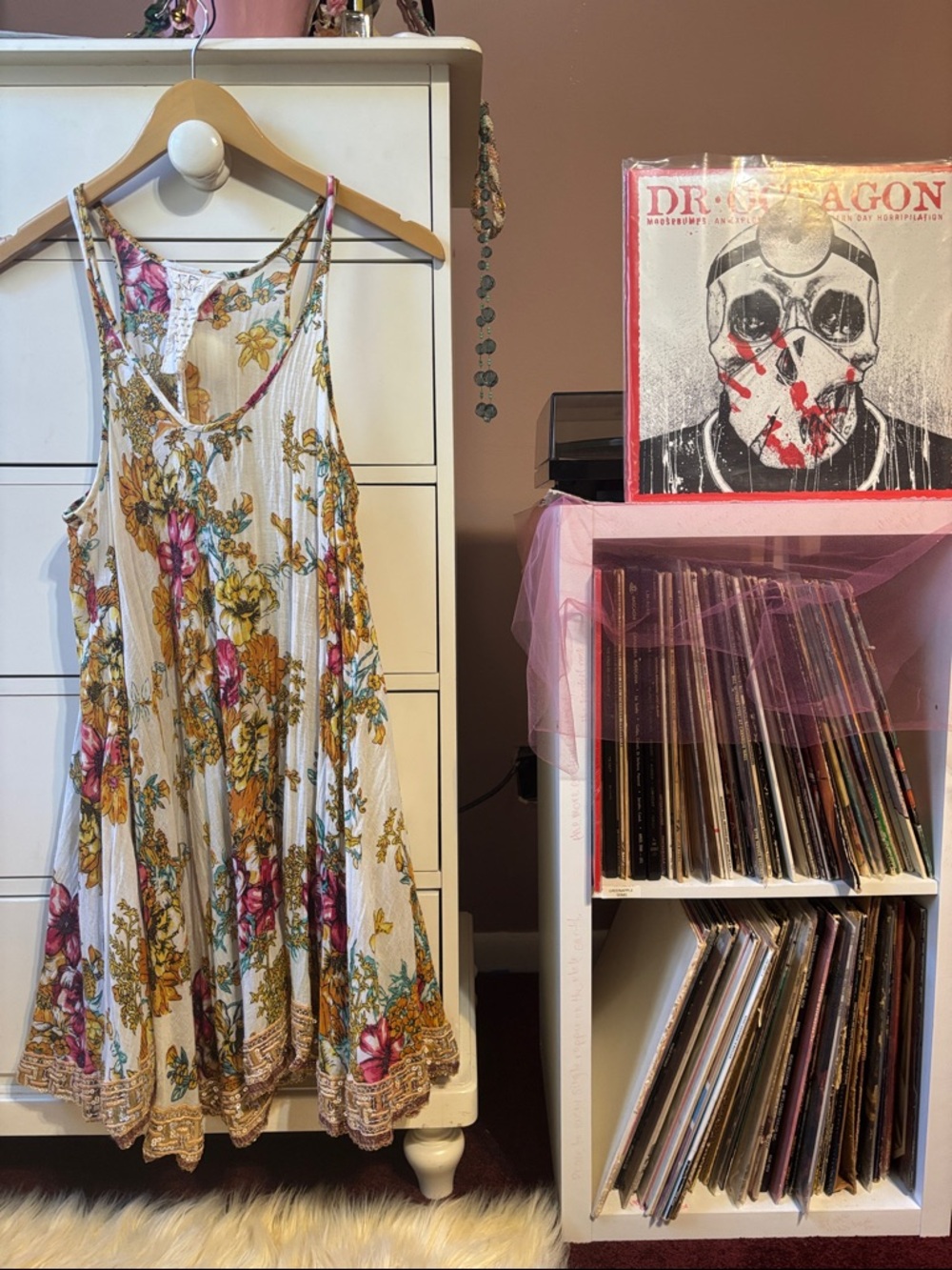 Free People Ends in Sequins Dress Trapeze Sundress Sparkle Floral Printed M Rare